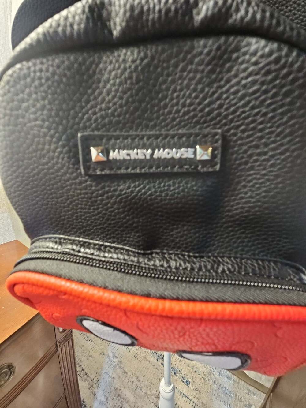 Disney Mickey Mouse Faux Leather Mini Backpack Black and Red with Ears - Picture 3 of 4